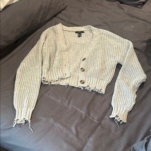 Gray Cropped Knit Sweater